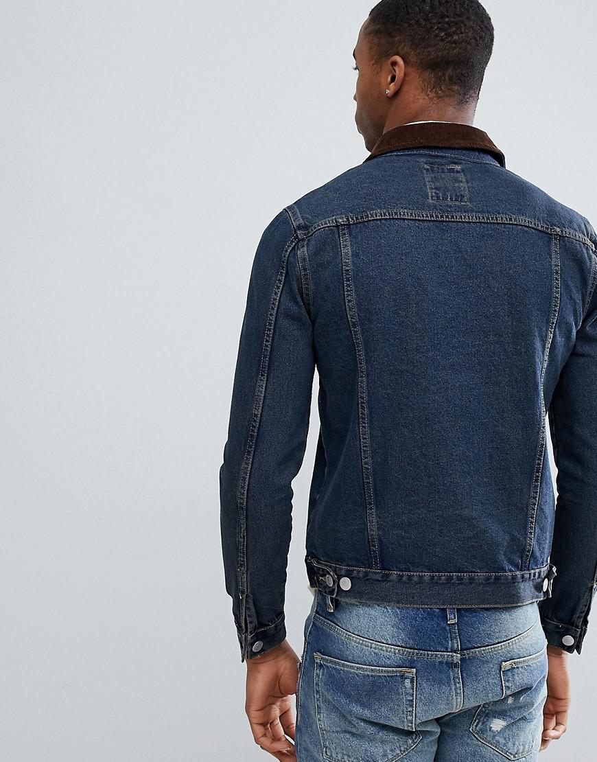 New Look Denim Jacket With Corduroy Collar In Mid Wash in Blue for Men