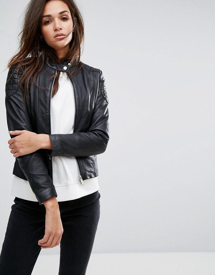 Goosecraft Collarless Leather Jacket With Quilted Detail In Black Lyst Gallery Previously Sold At Asos Women S Collarless Jackets Leather