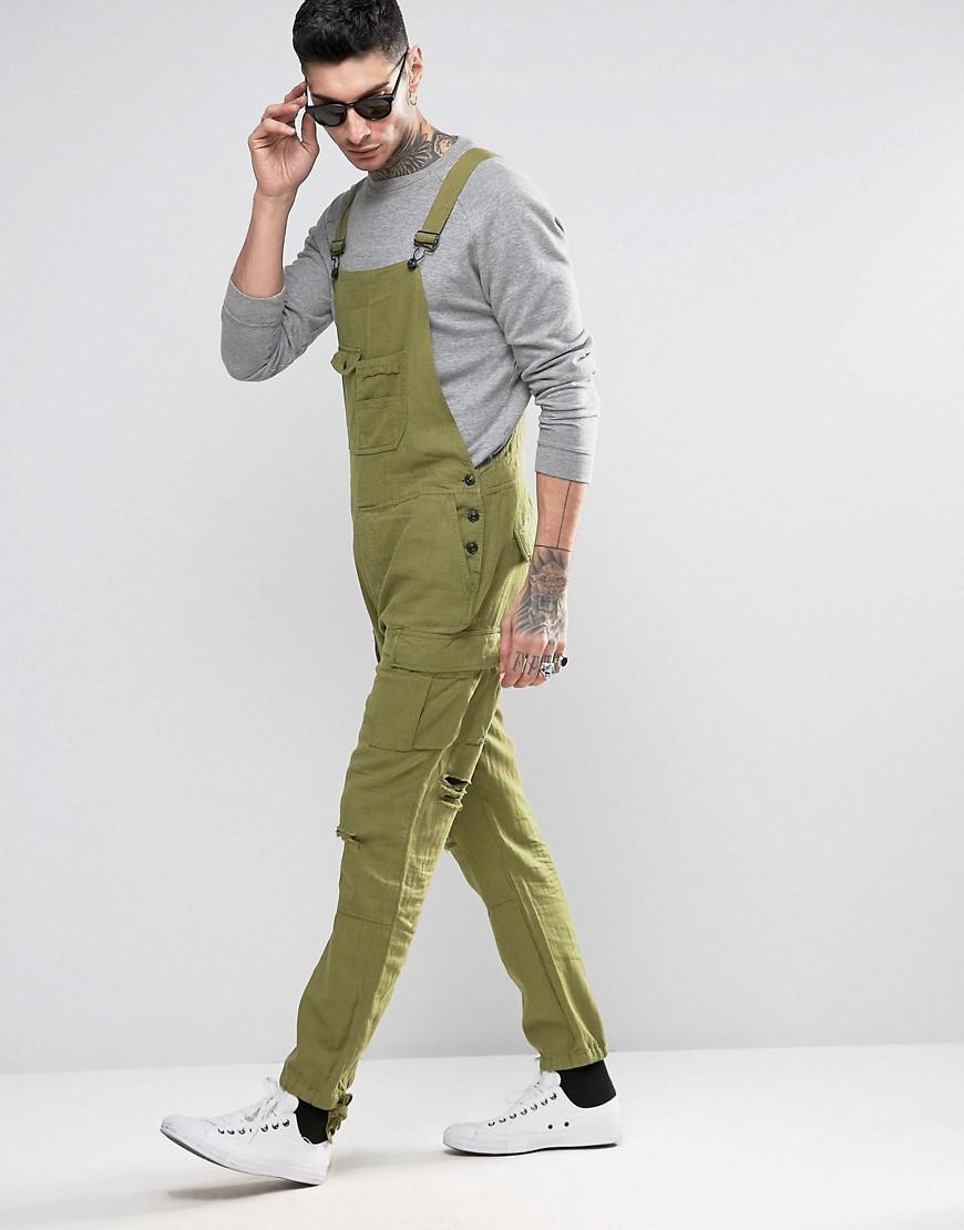 Lyst - Asos Dungarees In Khaki Linen in Green for Men