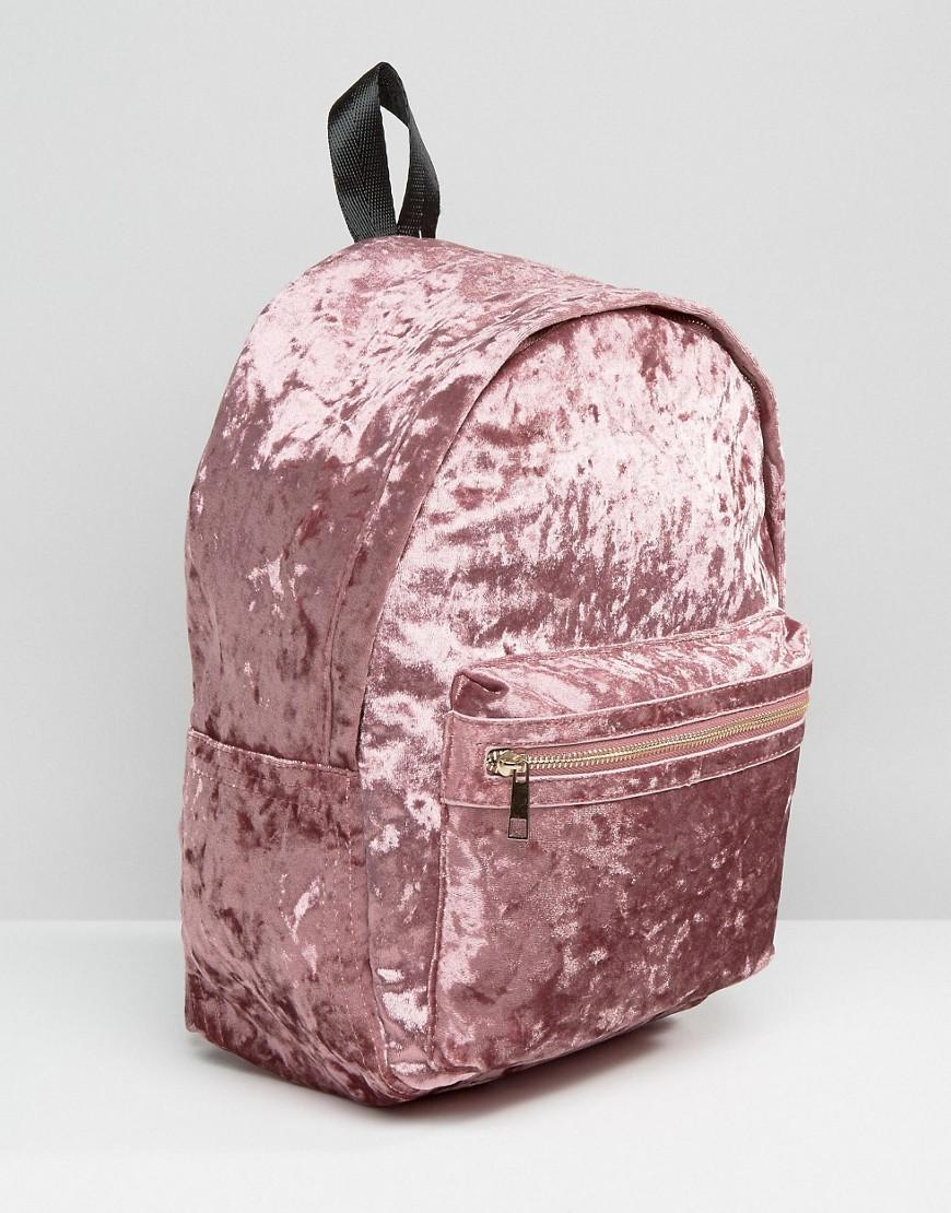 pink crushed velvet backpack