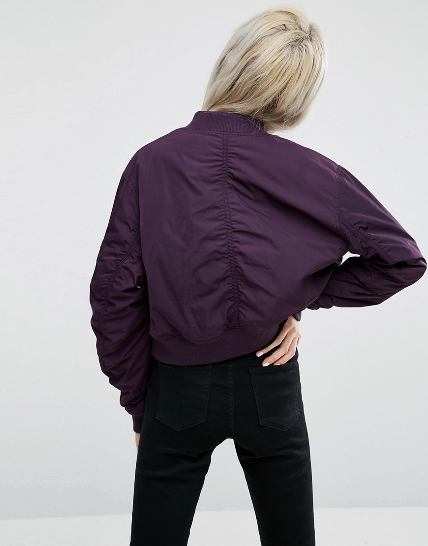 Weekday Cropped Bomber Jacket - Dark Purple in Purple | Lyst