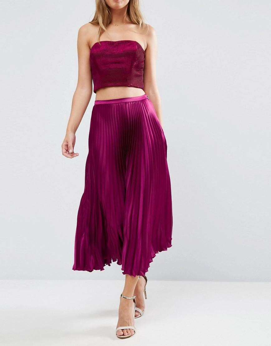 Lyst - Asos Midi Skirt In Pleated Satin in Purple