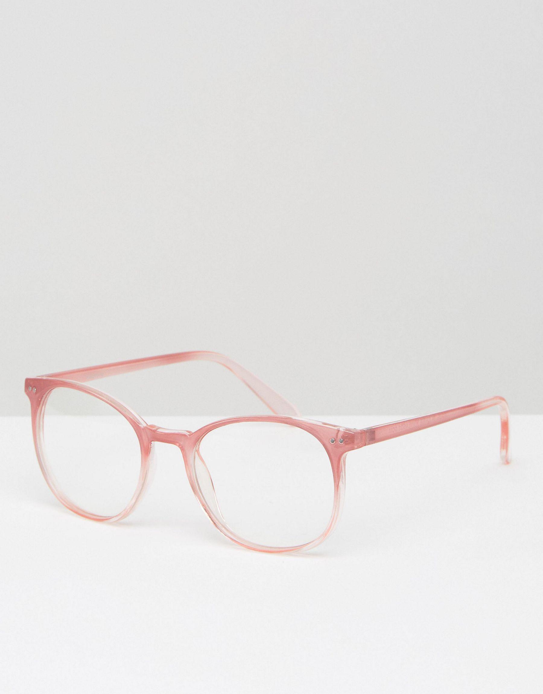 Asos Geeky Round Clear Lens Glasses In Pink in Pink | Lyst