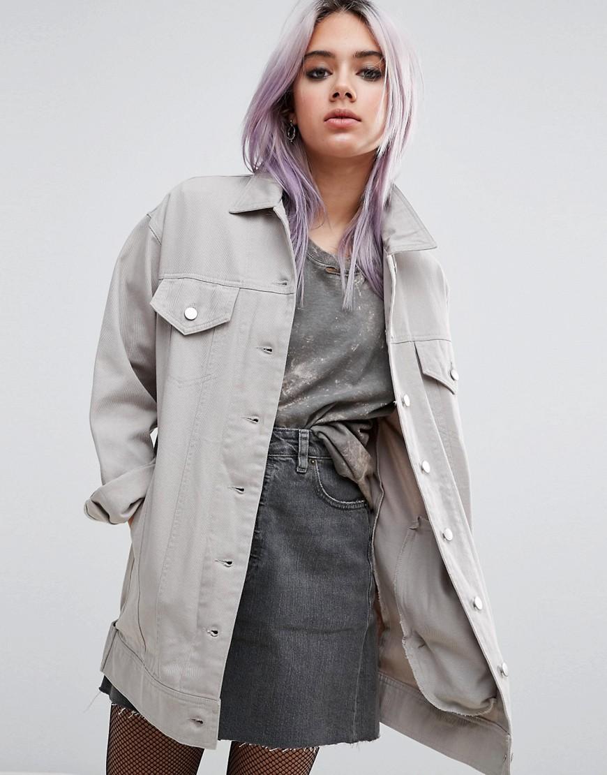 Lyst - Asos Longline Jacket With Stencil Back Print in Gray