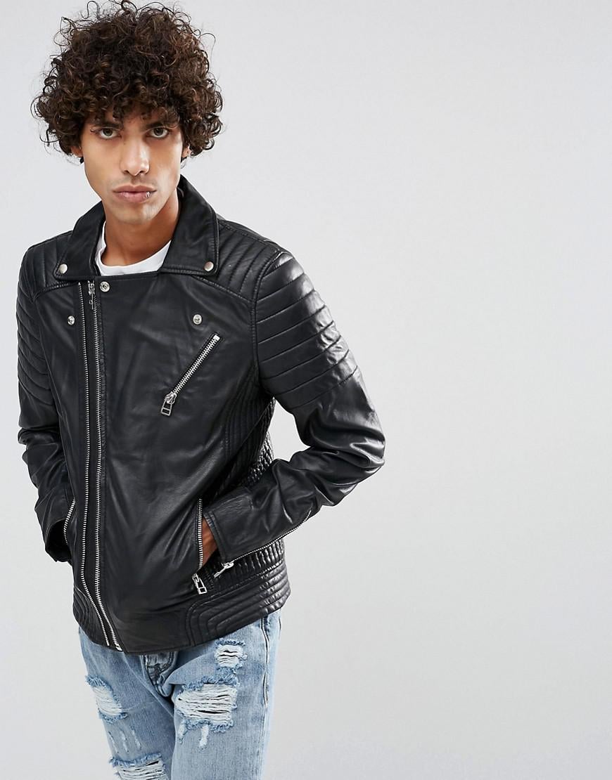 Lyst - Goosecraft Leather Biker Jacket In Black With Chest Pocket in ...