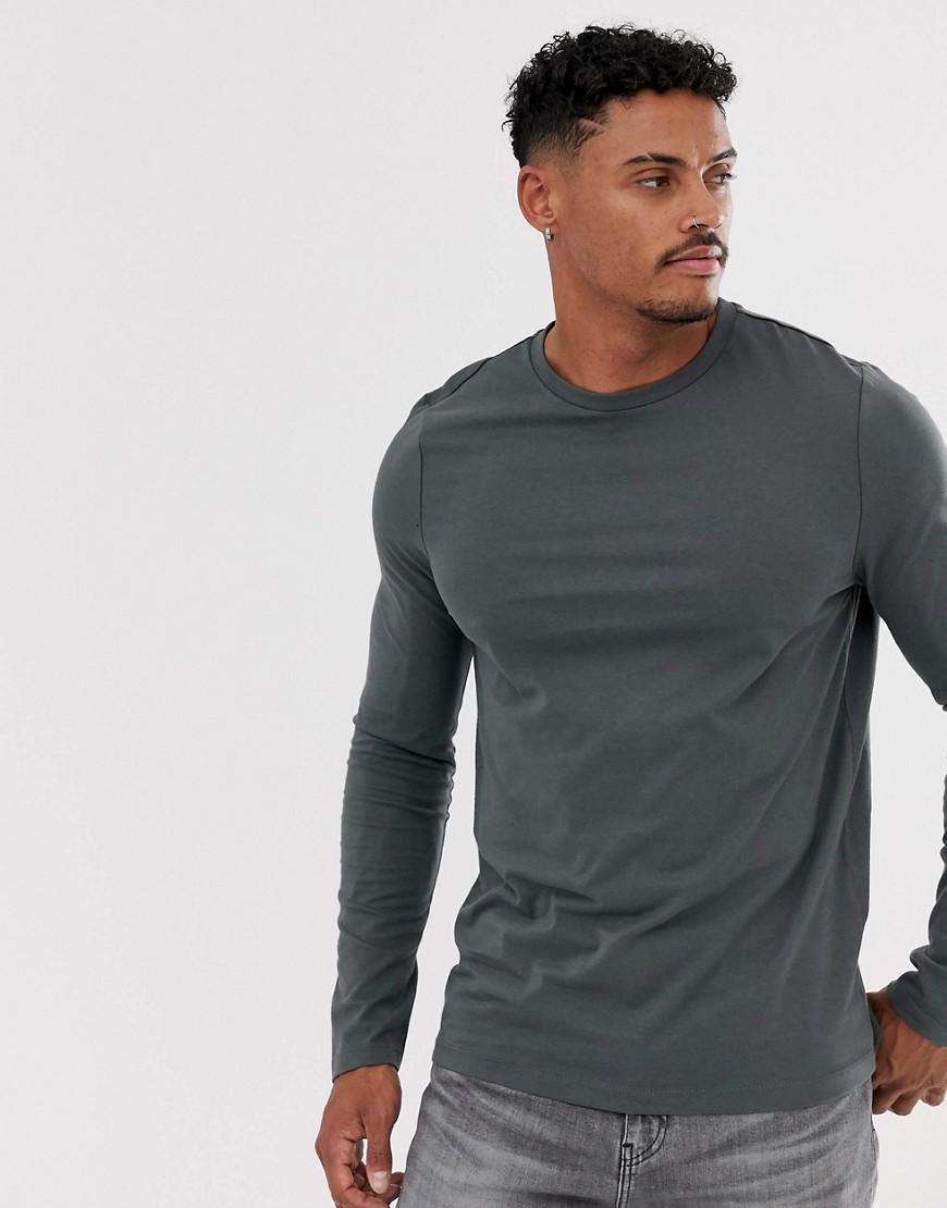 ASOS Organic Long Sleeve T-shirt In Washed Black in Gray for Men - Lyst