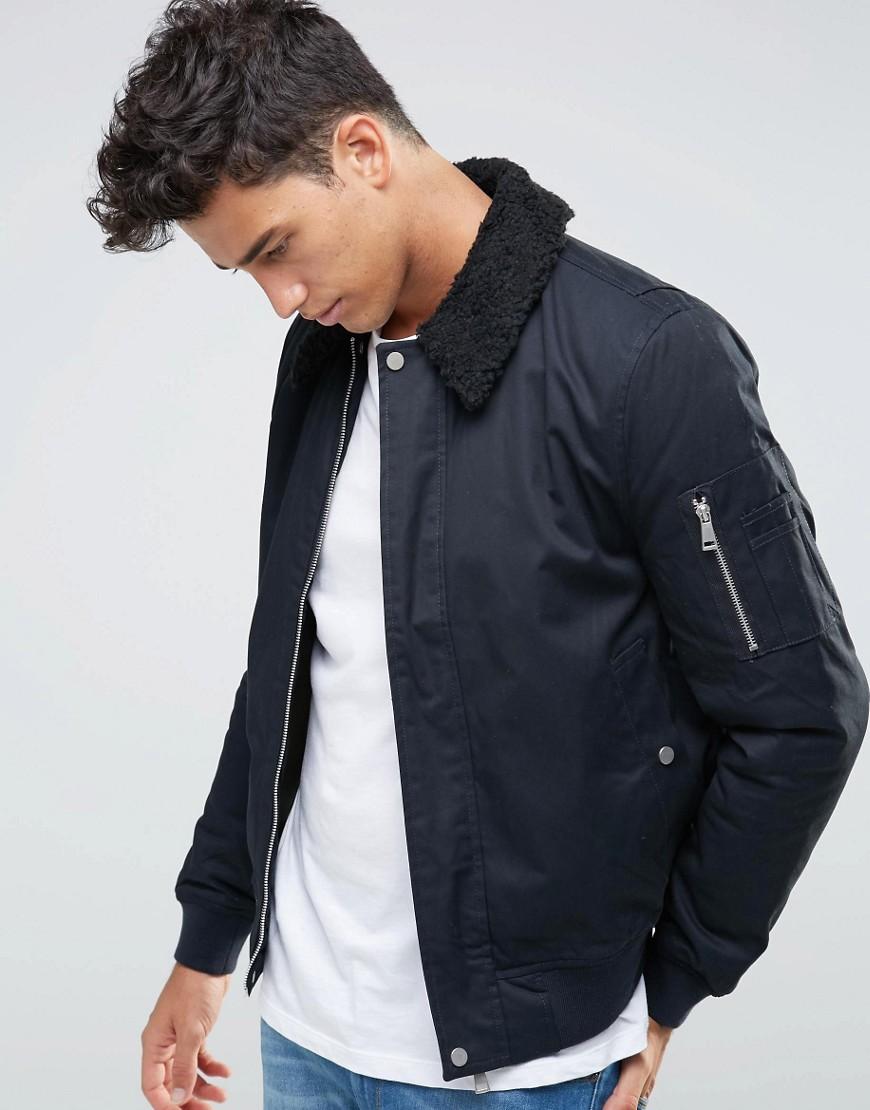 Download Lyst - New Look Harrington Jacket In Navy With Borg Collar ...