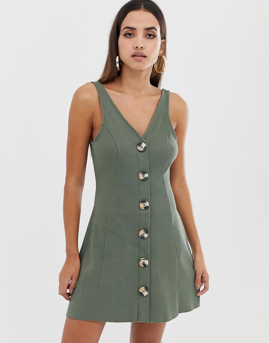 Lyst Asos Button Through Rib Mini Dress In Green