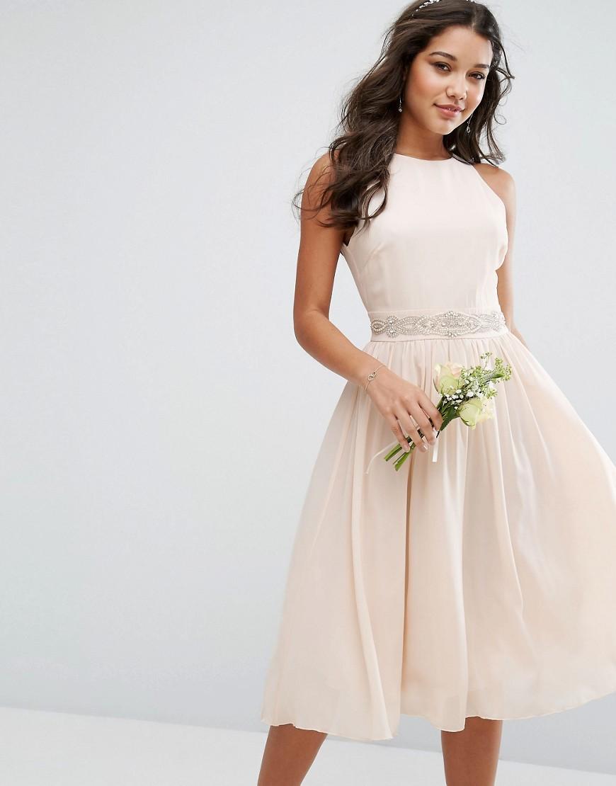 Tfnc london Wedding  Embellished Midi  Dress  With Full Skirt 