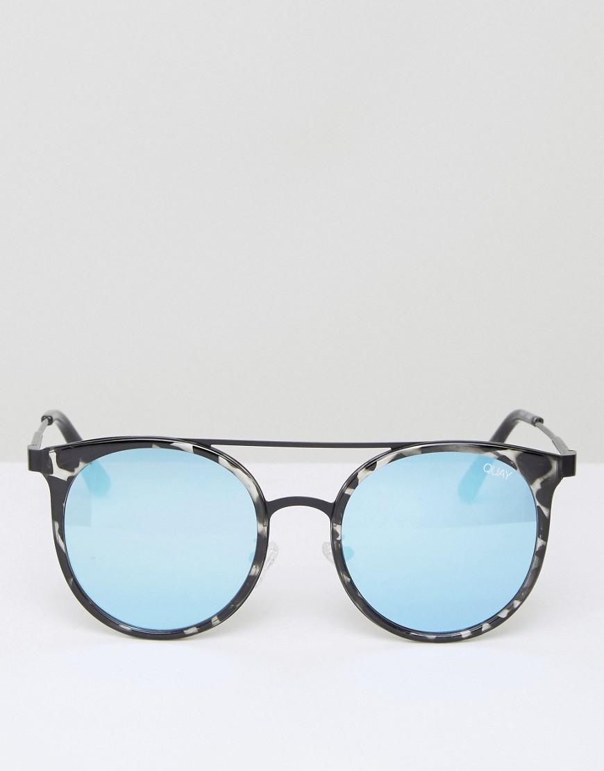Quay Round Sunglasses Kandygram In Black Tort With Blue Mirror Lens in