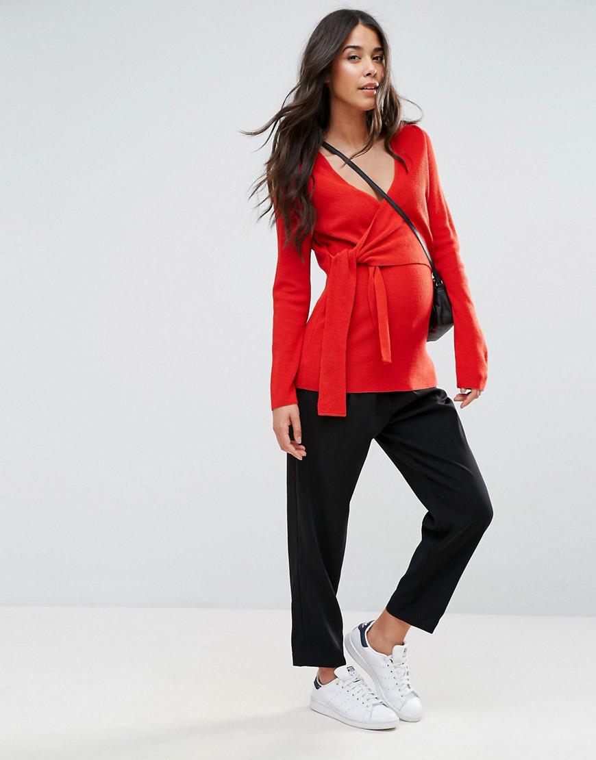 Asos Jumper With Wrap And Tie in Red | Lyst
