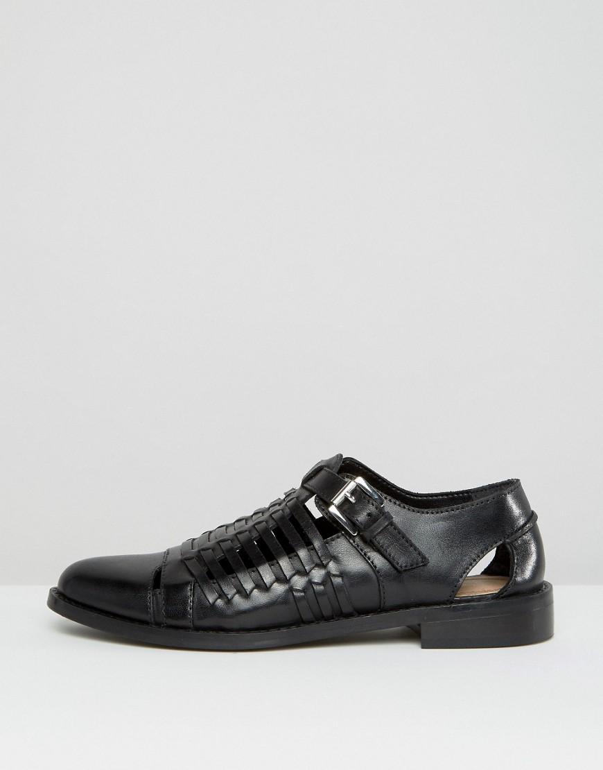 Asos Monument Leather Woven Flat Shoes Black Asos Monument Leather Woven Flat Shoes Black