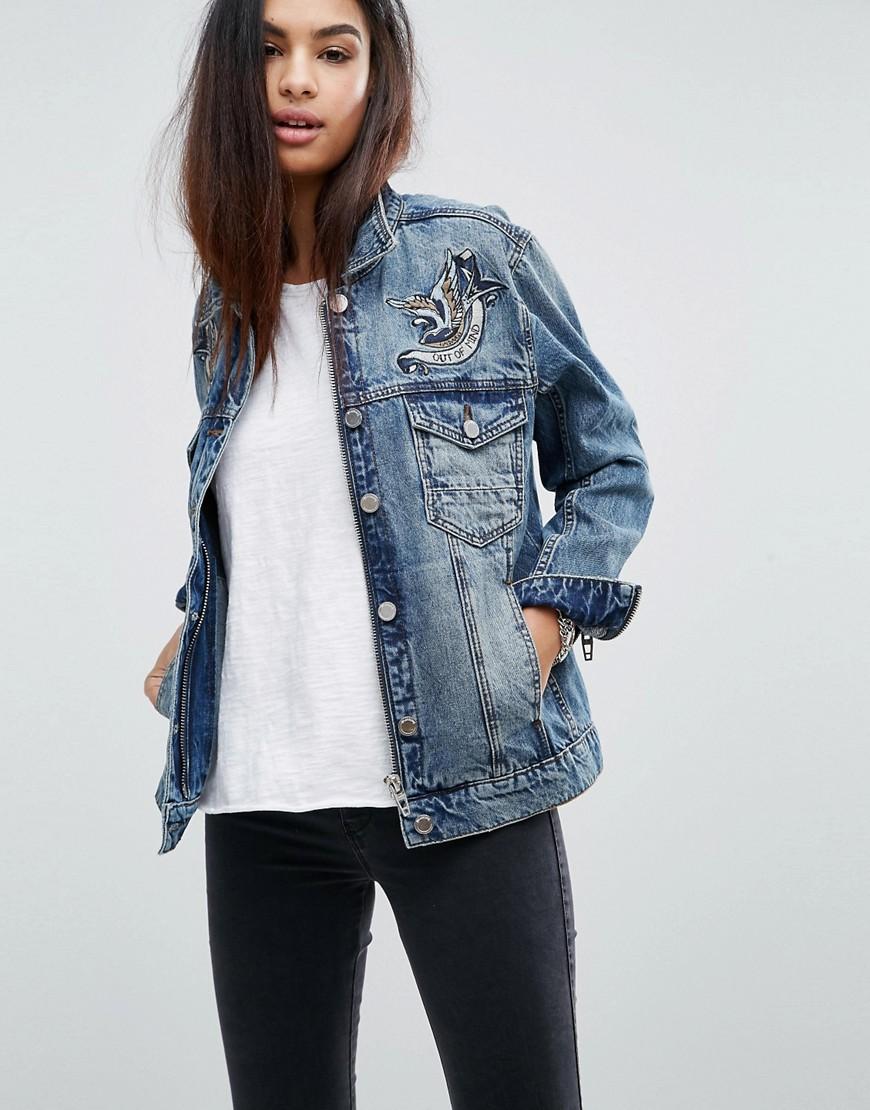 Blank nyc Oversize Denim Jacket With Embroidery in Blue | Lyst