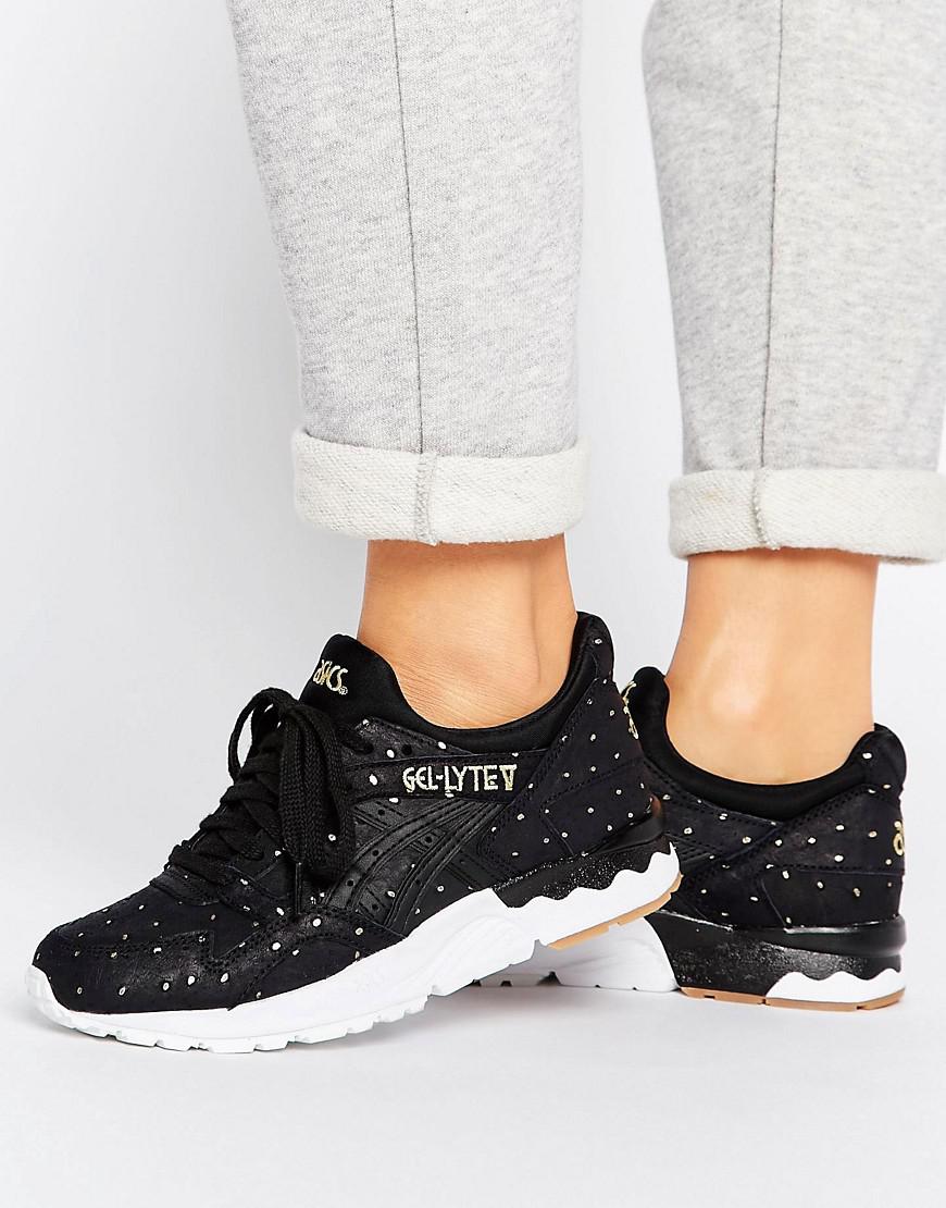 asics suede gel-lyte v trainers with metallic dots in black asics suede gel-lyte v trainers with metallic dots in black