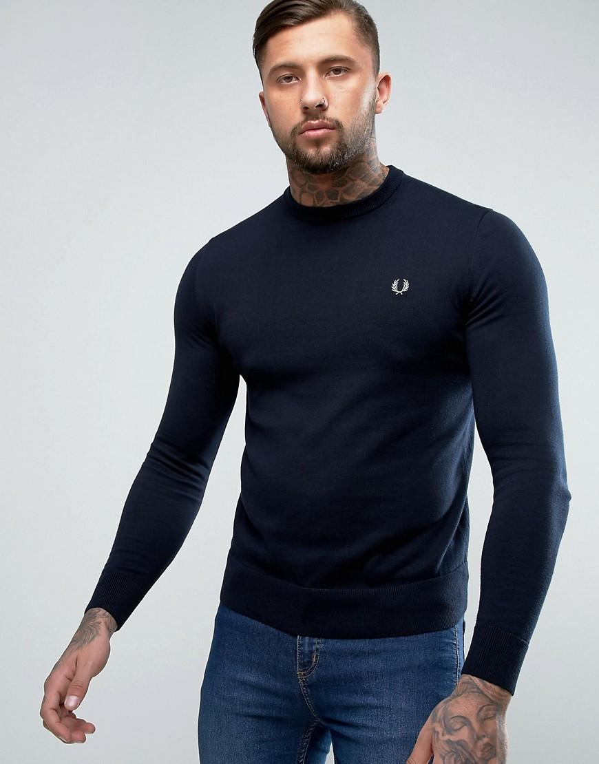 Lyst - Fred Perry Crew Neck Cotton Sweater In Navy in Blue for Men