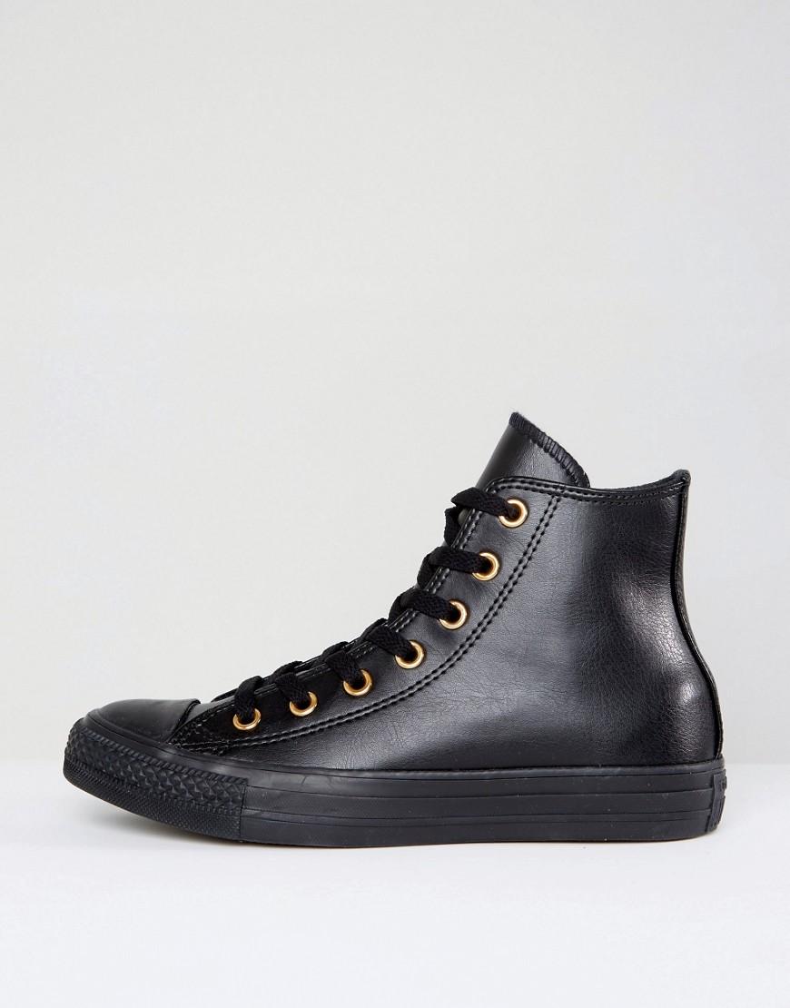 Lyst - Converse Chuck Taylor Hi Top Sneakers In Black With Gold Eyelets ...