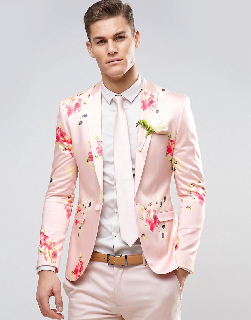 Lyst - Asos Wedding Super Skinny Blazer With Pink Floral Print in Pink ...