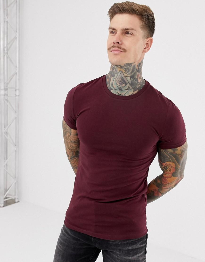 Lyst ASOS Organic Muscle Fit Crew Neck Tshirt With Stretch In Red in Red for Men