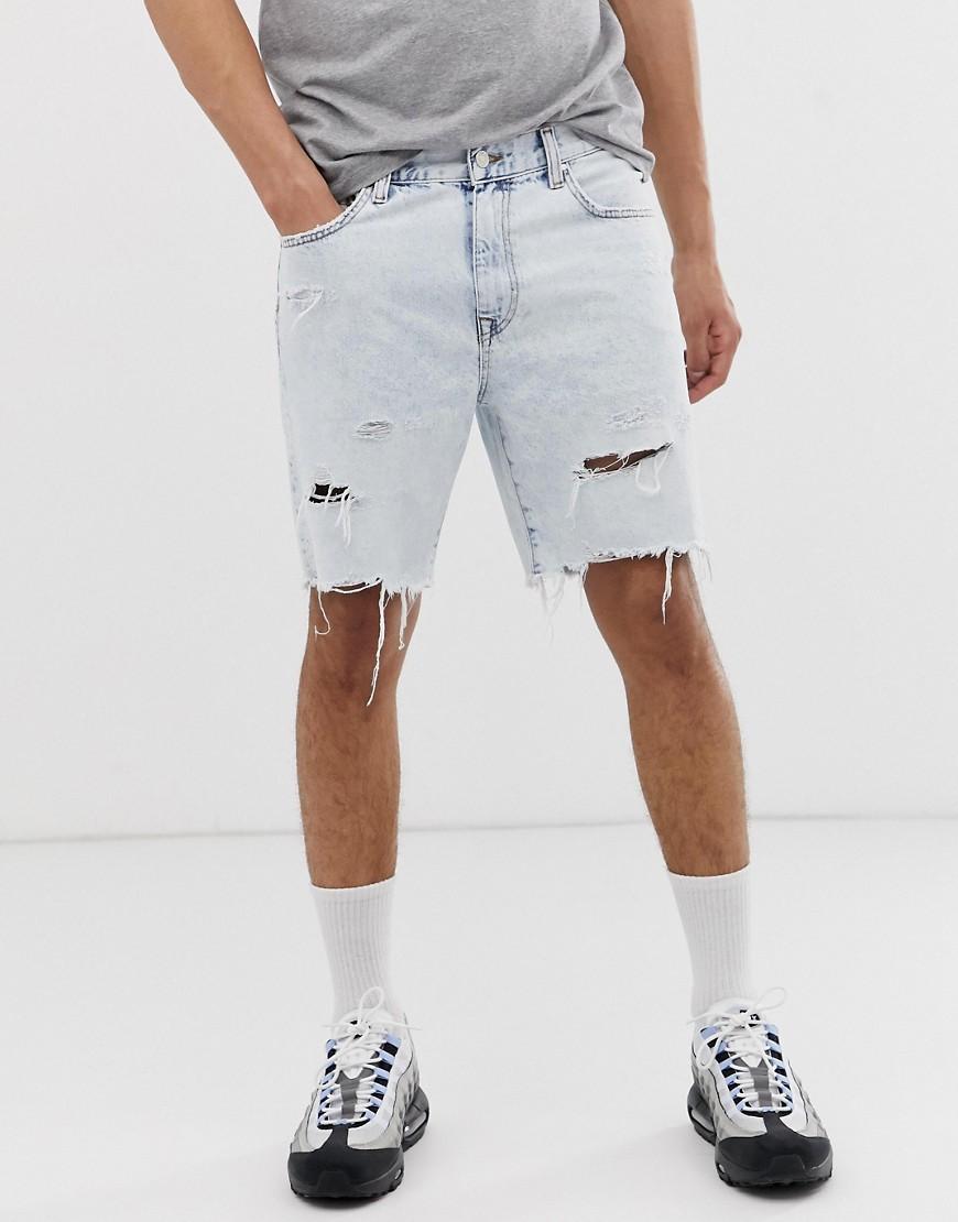 Bershka Slim Denim Shorts With Rips In Acid Wash Blue In Blue For Men Lyst 3731