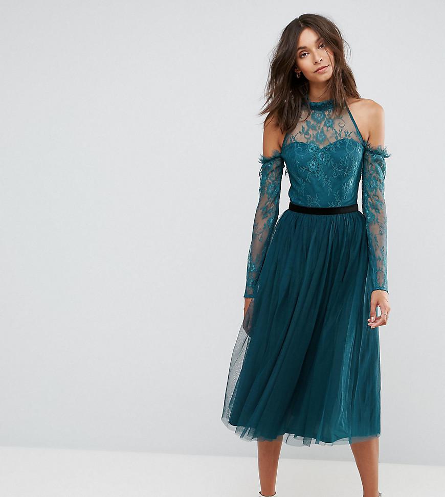 Lyst - Asos Premium Tulle Cold Shoulder Midi Prom Dress in ...