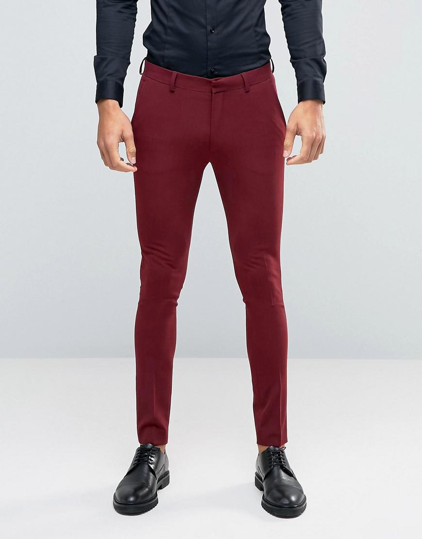 Lyst - Asos Super Skinny Suit Trousers In Dark Red in Red for Men