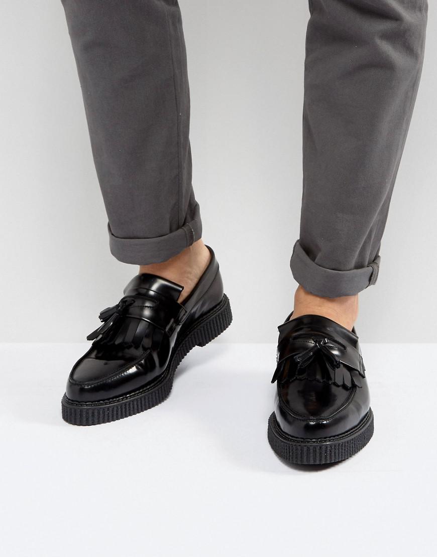 ASOS Loafers In Black Leather With Creeper Sole for Men - Lyst