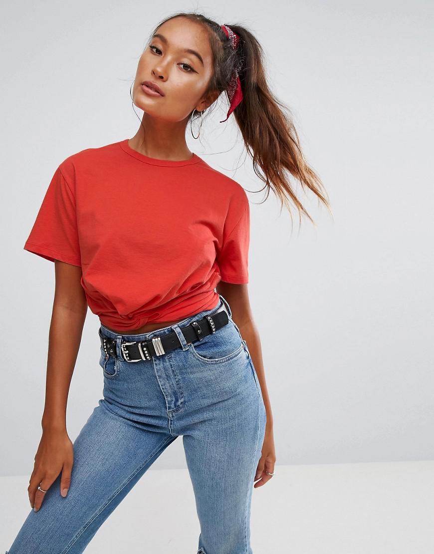 Lyst - Asos Cropped T-shirt With Twist Front in Red