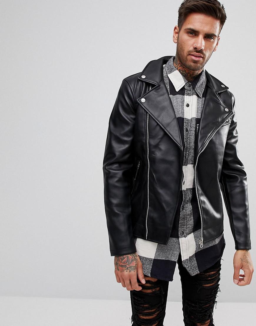 Lyst Pull Bear Faux Leather Biker Jacket In Black For Men Gallery