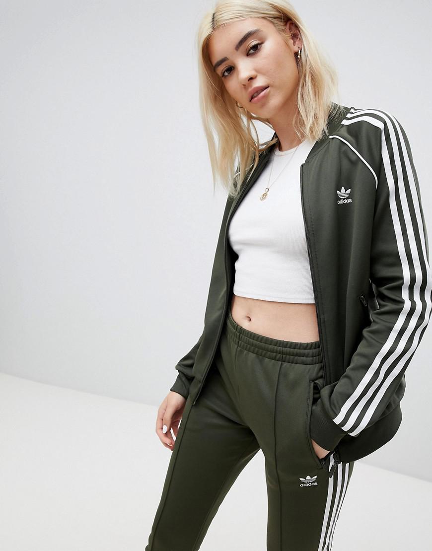 Adidas Originals Three Stripe Track Jacket In Khaki in Green - Lyst