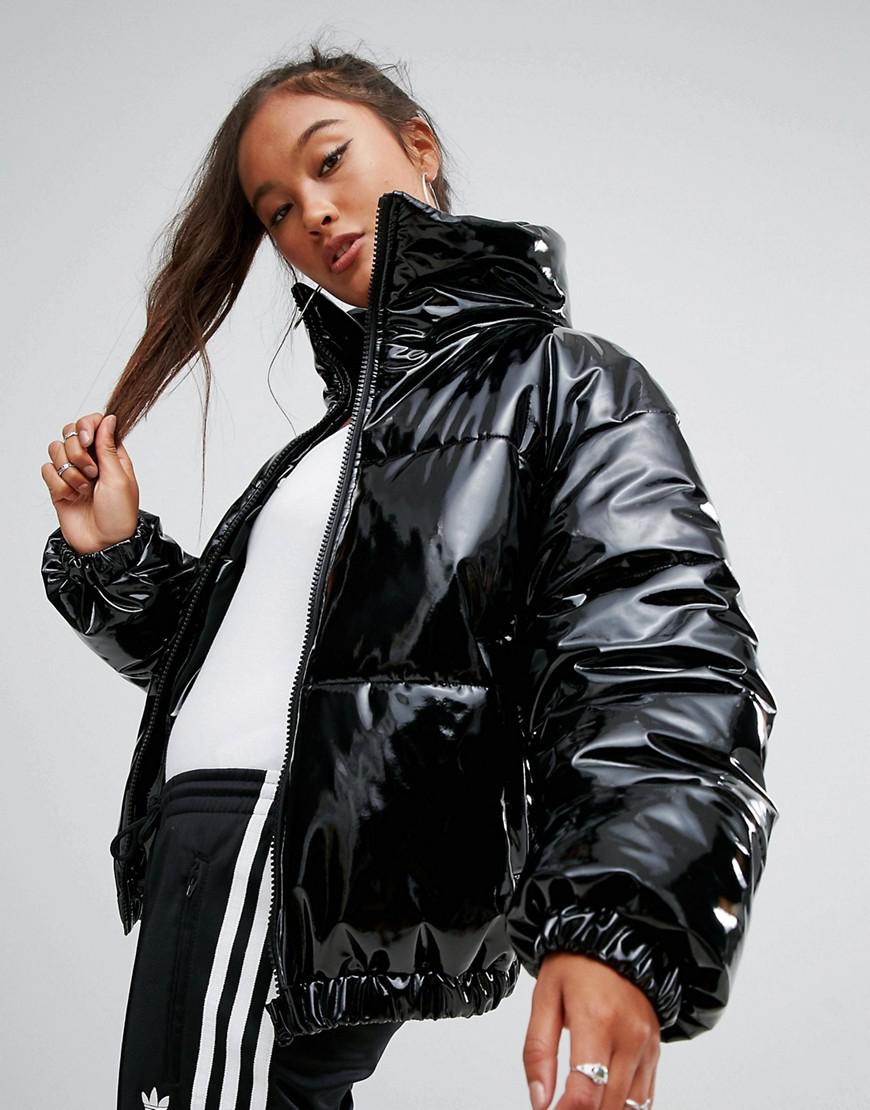 Lyst Asos High Shine Patent Quilted Jacket In Black Gallery