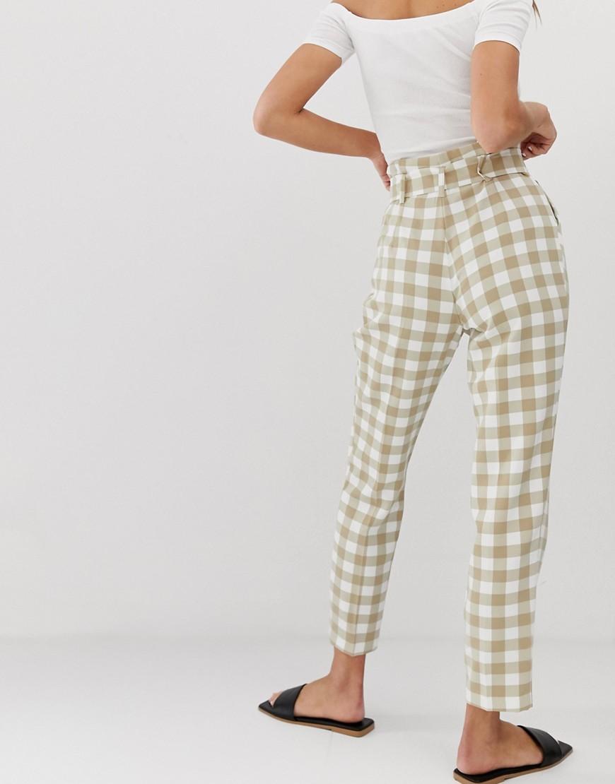 Miss Selfridge Paperbag Trousers In Check in Natural - Lyst