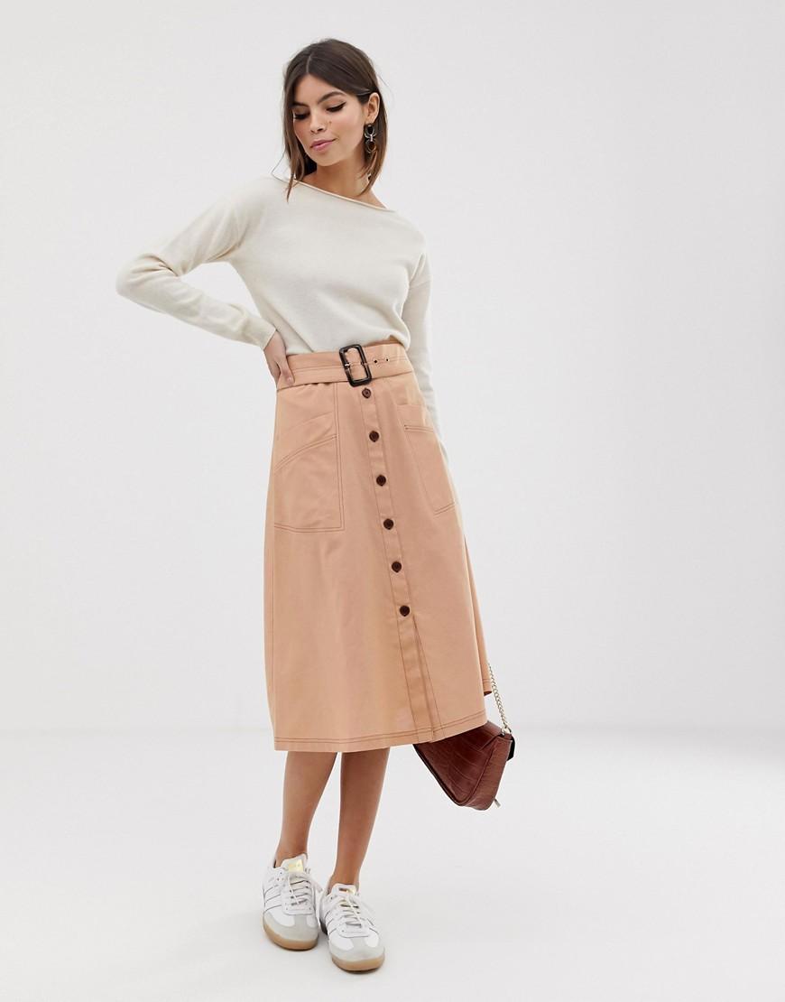 basic t shirt with button front midi skirt