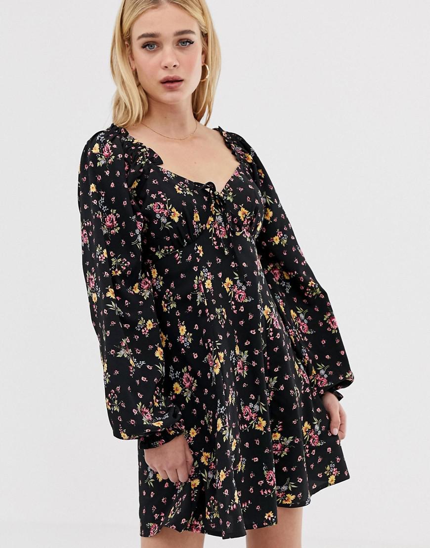Lyst - Asos Sweetheart Babydoll Mini Swing Dress In Floral Print in Black