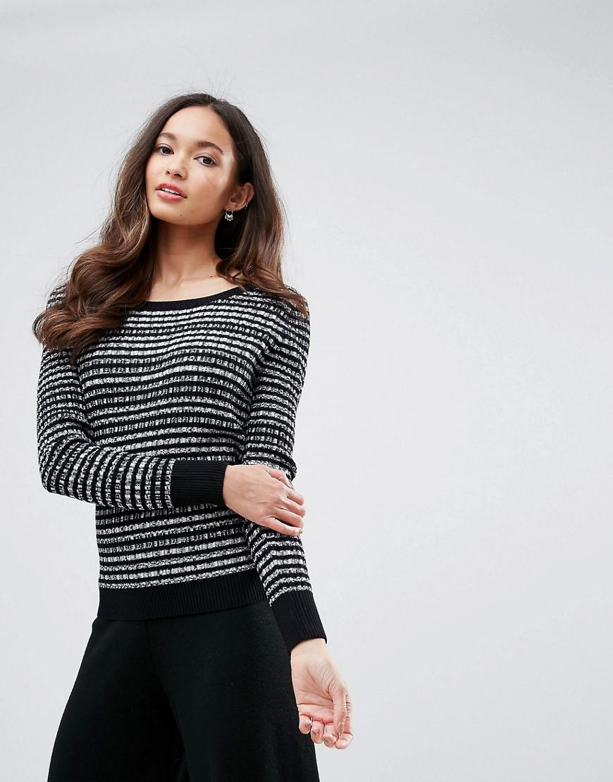Shae Synthetic Stripe Crew Neck Jumper in Black - Lyst