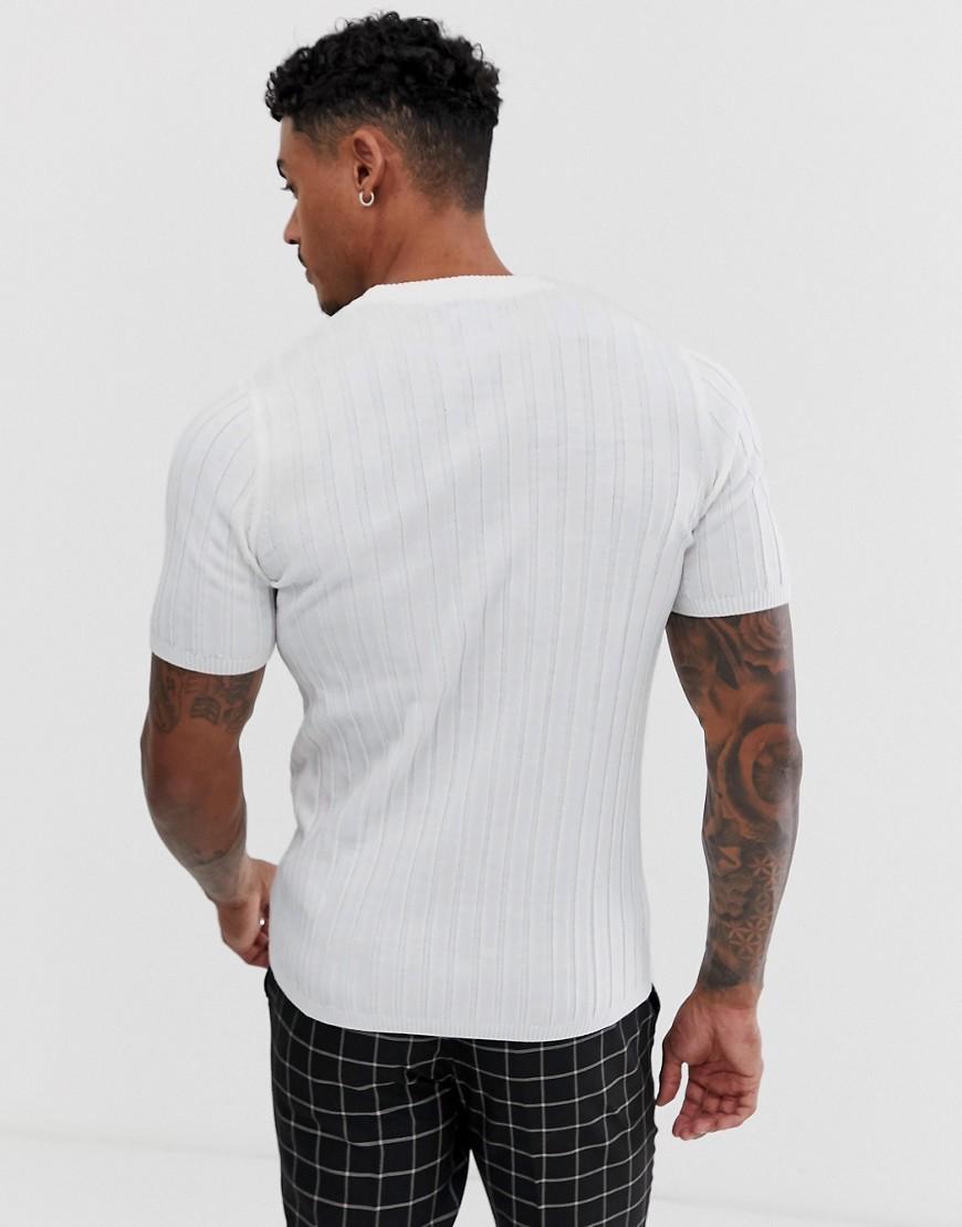ASOS Knitted Muscle Fit Ribbed T-shirt In White in White for Men - Lyst