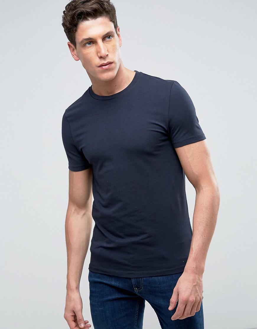 Lyst - Asos Muscle Fit T-shirt With Crew Neck And Stretch In Navy in ...