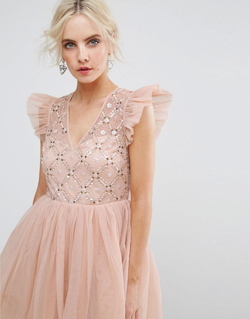 Lyst - Asos Pretty Embellished Tulle Mini Dress in Pink