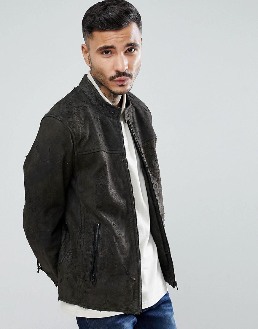 Lyst Goosecraft Austin Distressed Leather Jacket In Grey Brown Goosecraft Men S Brown Austin Distressed Leather Jacket