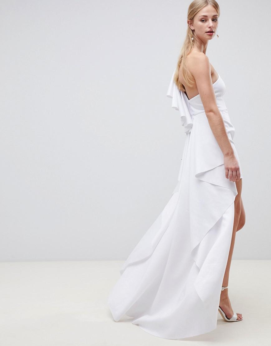 Lyst Asos Asymmetric Ruffle Wedding Dress With High Low Hem In White