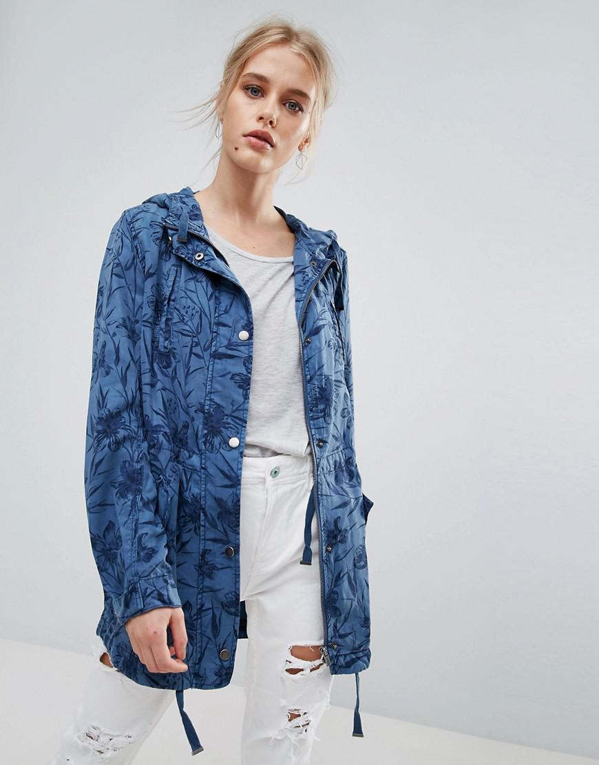 Lyst - Pepe Jeans Sandy Floral Print Parka Coat in Blue
