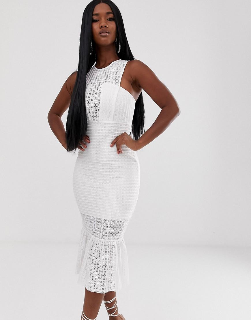 ASOS Drop Stitch Pep Hem Bodycon Midi Dress in White Lyst