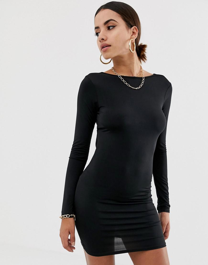 Missguided Open Back Long Sleeve Mini Dress In Black in Black - Lyst