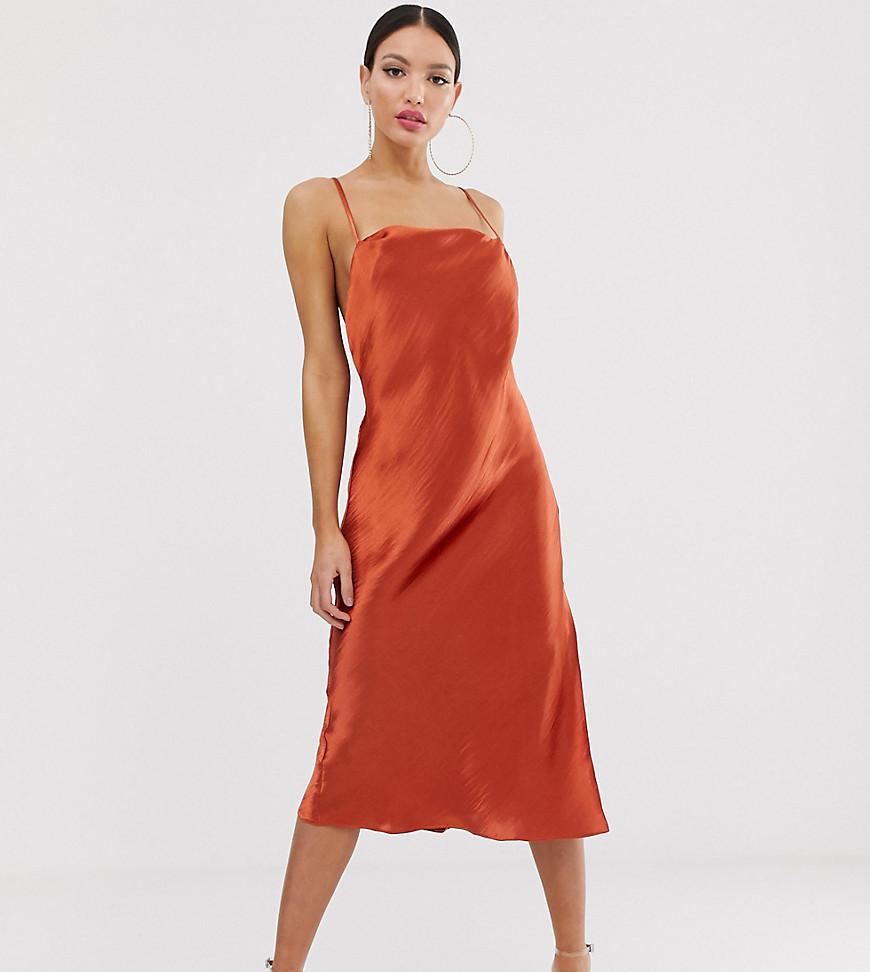 ASOS Asos Design Tall Cami Slip Midi Dress In High Shine Satin With ...