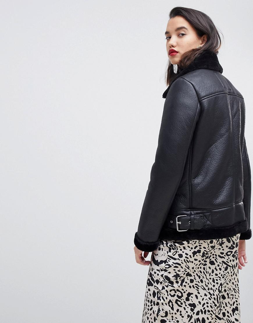 Lyst Vero Moda Faux Fur Aviator Jacket In Black