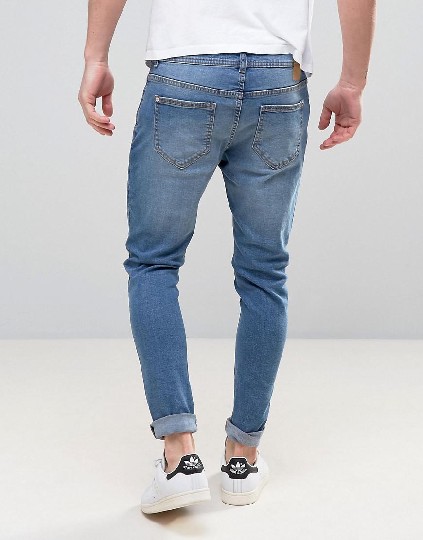 Lyst - Bershka Super Skinny Jeans In Mid Wash in Blue for Men