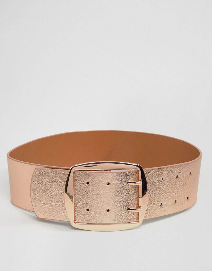 Lyst - ASOS Rose Gold Wide Buckle Waist Belt in Metallic