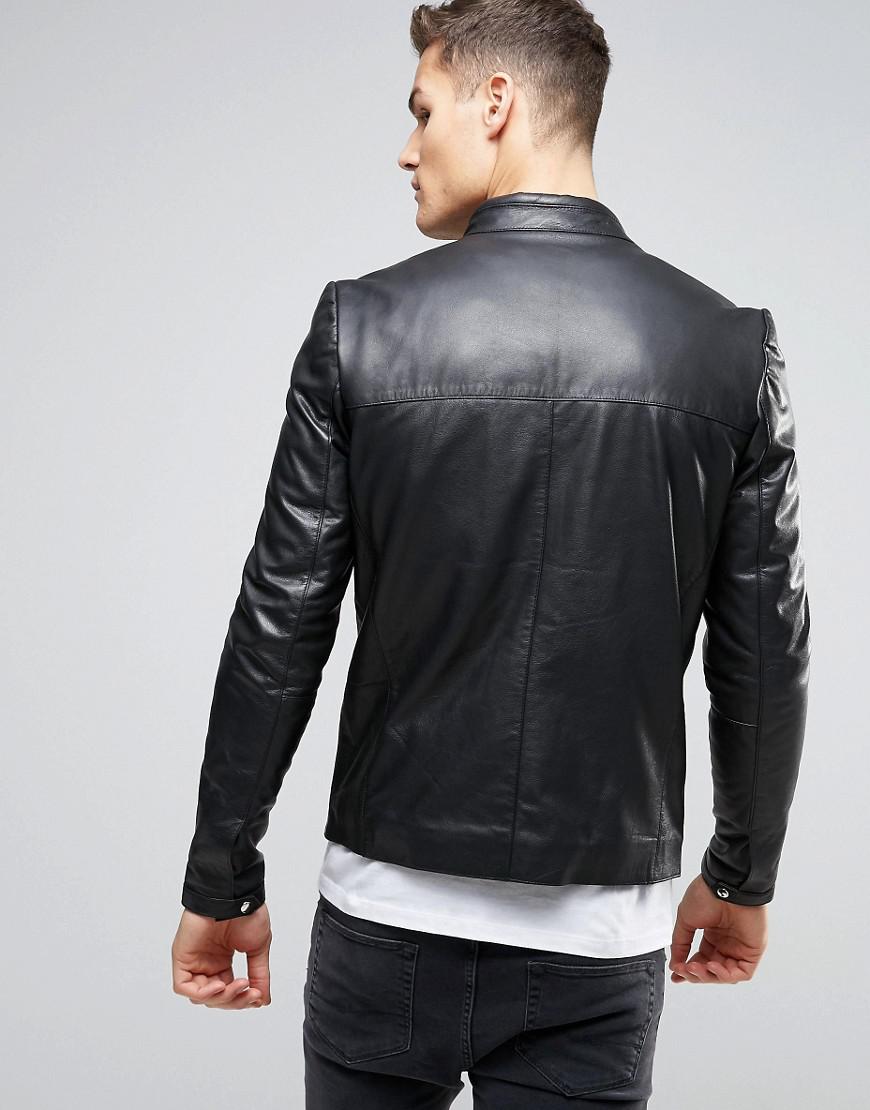 Lyst - Asos Tall Leather Racing Biker Jacket In Black in Black for Men