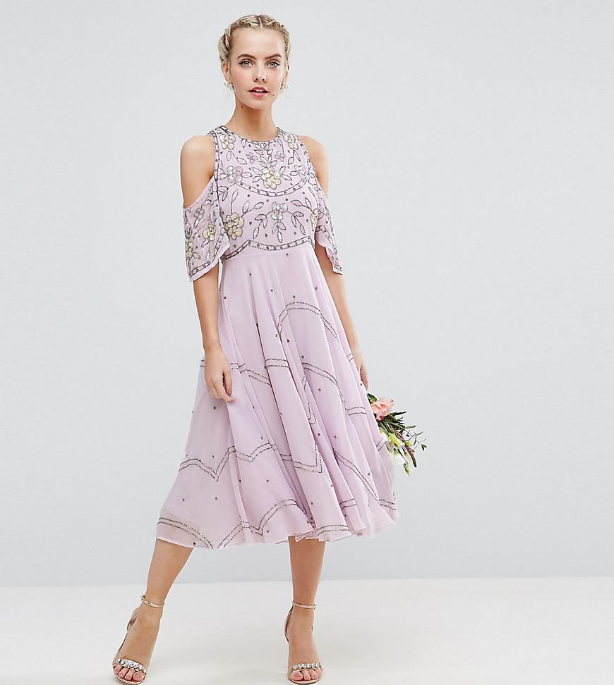 Lyst ASOS Wedding Embellished Floral Cold Shoulder Midi Dress