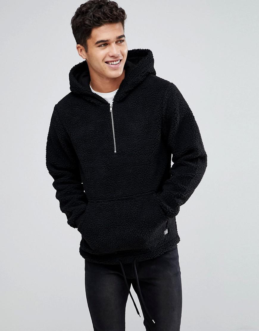 Jack & Jones Denim Originals Borg Hoodie With Zip Neck in Black for Men ...