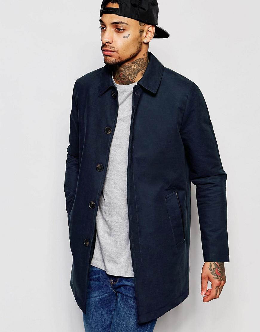 Lyst - Asos Single Breasted Trench Coat With Shower Resistance In Navy ...